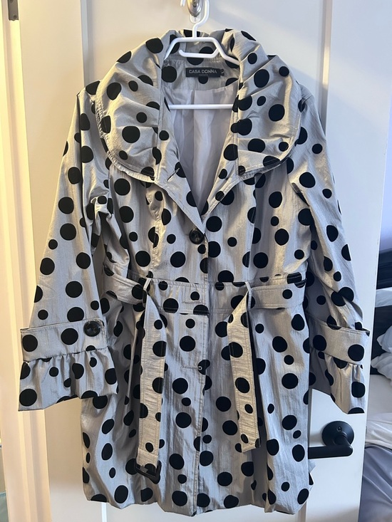 Jackets & Blazers - Silver Polka Dot Trench Coat